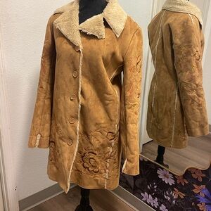 Embroidered Tan Suede Women's Coat
